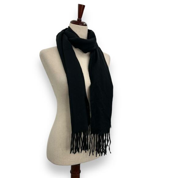 Macy's Style&Co Black Fringe Trim Scarf Oblong Rectangle Solid Knit Warm Winter - Picture 7 of 16